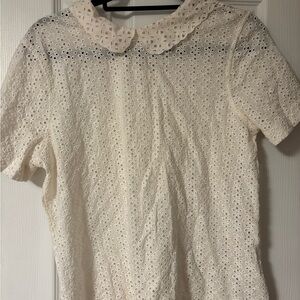 J. Crew Cream Ruffled Blouse with Peter Pan Collar